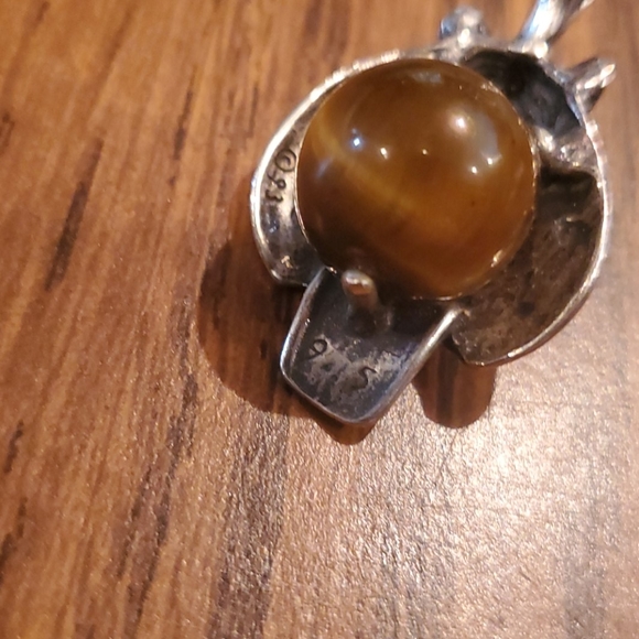 Owl Tigers Eye Sterling Silver Pendant - Picture 5 of 5